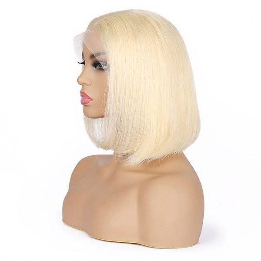 Blonde T Part Lace Front Straight Short Bob Human Hair Wig